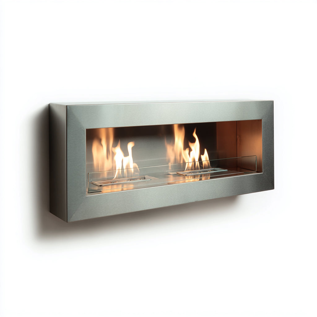 Cheminée au bioéthanol murale cadre métal 88x16x40 cm - gris - design minimaliste