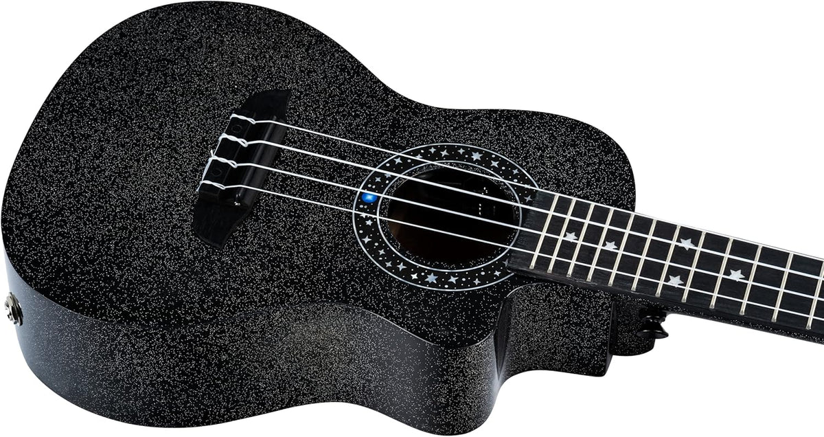 Ortega Guitars Ukulélé Concert Électro-Acoustique – Série Horizon – Housse Incluse – Agathis, Noir (RUHZ-CE-STAR)