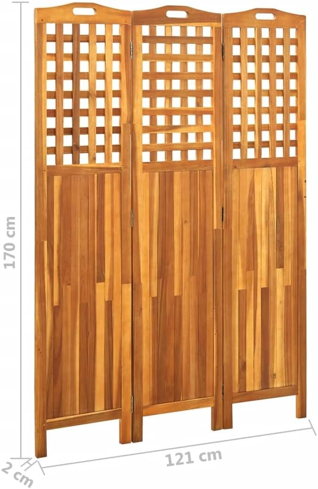 Paravent intérieur 3 Panneaux Pliables, Séparateur de pièce, Ecran d'Intimité Paravent Chambre à Coucher Maison Balcon, 121x2x170 cm Bois d'acacia