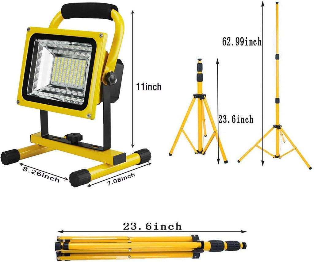 Lampe de travail à LED Lampe rechargeable, Projecteur LED rechargeable 500 W avec trépied | Projecteur de sécurité d'urgence étanche IP 65 avec adaptateur for la pêche, le camping et la randonnée