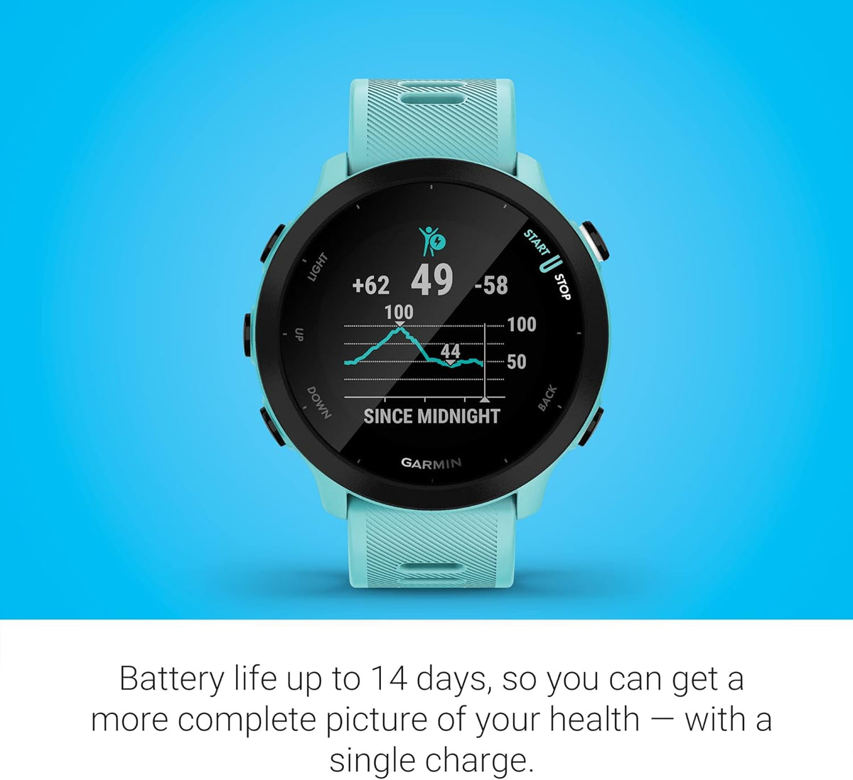 Forerunner 55 Montre de Course GPS avec entraînements Quotidiens suggérés, jusqu'à 2 semaines d'autonomie, Aqua