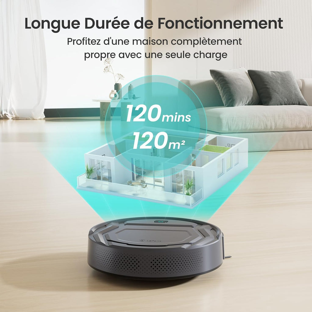 Lefant Aspirateur Robot, Mince Silencieux Connecté WiFi-Bluetooth-Alexa-App, 6 Modes de Nettoyage, Auto-Charge, 120min d'Autonomie, Idéal pour Poils d'animaux Sols Tapis, M210P Girs