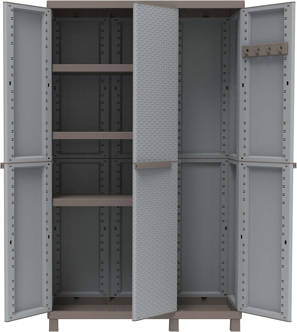 Terry - C-Rattan 102a, Armoire d'Intérieur et d'Extérieur Multifonction, 3 Portes à Effet Rotin, 2 Compartiments Intérieurs Séparés