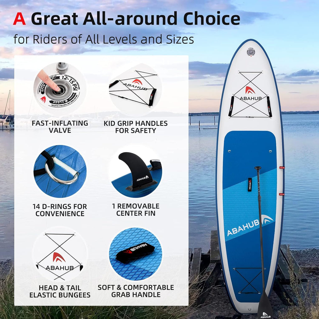 Abahub Planche de Sup Gonflable, 320x78x15cm Ensemble de Planche de Stand Up Paddle, Bleu/Vert/Orange avec Pagaie Aluminium Réglable, Siège Kayak
