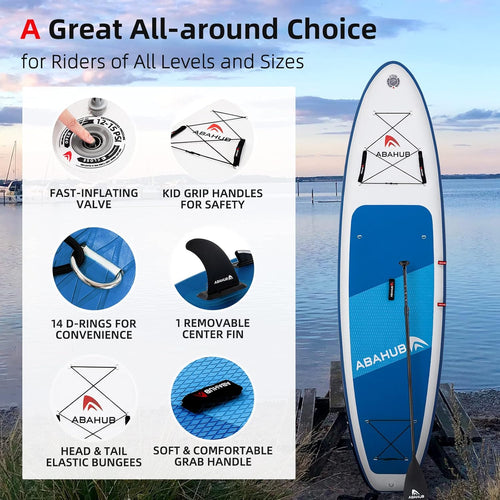 Abahub Planche de Sup Gonflable, 320x78x15cm Ensemble de Planche de Stand Up Paddle, Bleu/Vert/Orange avec Pagaie Aluminium Réglable, Siège Kayak
