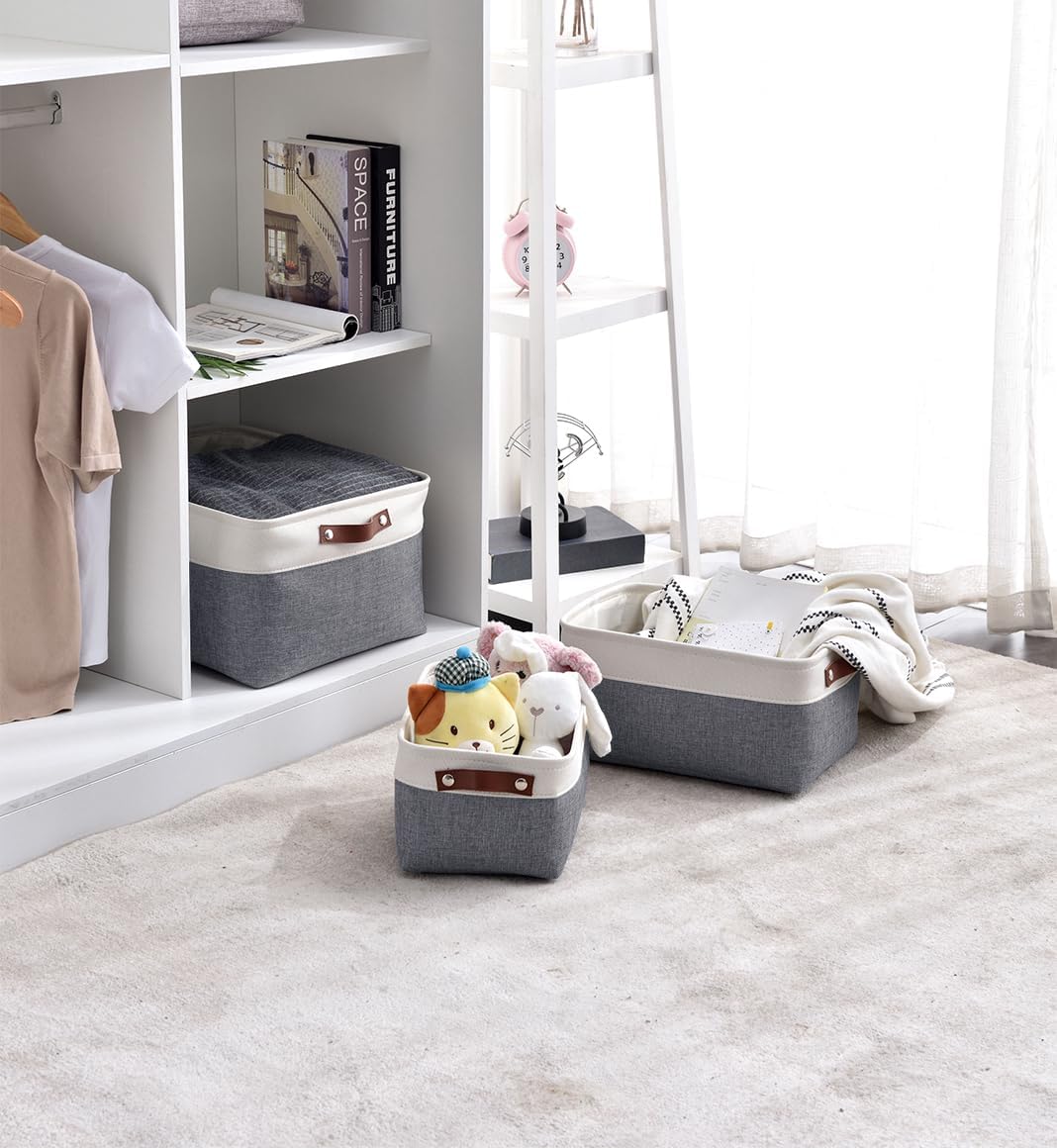 MANGATA Boîte de Rangement en Tissu Tissé, Panier Pliable en Toile Pour Vêtements, Jouets et Étagères, Gris Froid (Jumbo, Lot de 1)