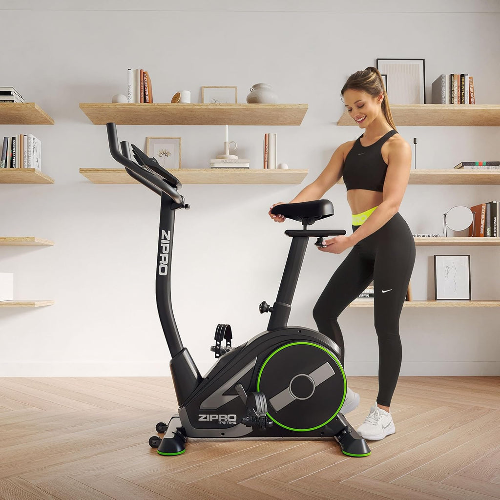 ZIPRO RAVE Vélo d'Appartement - 32 Niveaux de Résistance, Capteur de Fréquence Cardiaque, 11 Programmes d'Entraînement, Siège et Guidon Réglables, Connectivité Bluetooth, Idéal pour Cardio et Fitness