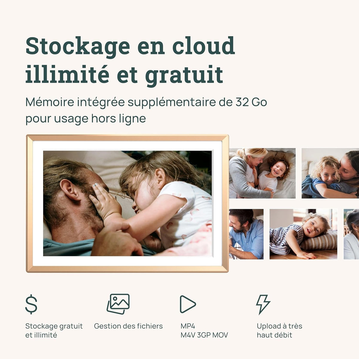 ARZOPA 14 Pouces Cadre Photo Numérique en Métal Stockage Cloud Gratuit 1920*1200 FHD Écran Tactile Partager Photos Vidéos Illimitées Cadre Numérique Photo Connecté WiFi Cadeau Parfait pour Famille-D14