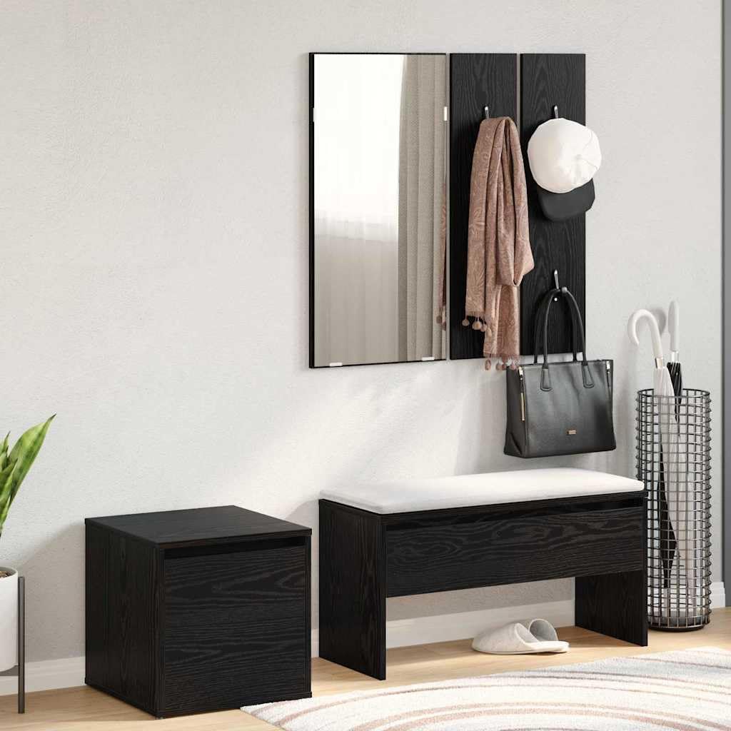 Owoxanthellate Lot de 3 meubles de couloir - Chêne noir - 80 x 31 x 40 cm - Look moderne - Avec miroir et tiroirs - Design rembourré peu encombrant - Pour couloir, chambre à coucher et petit bureau à