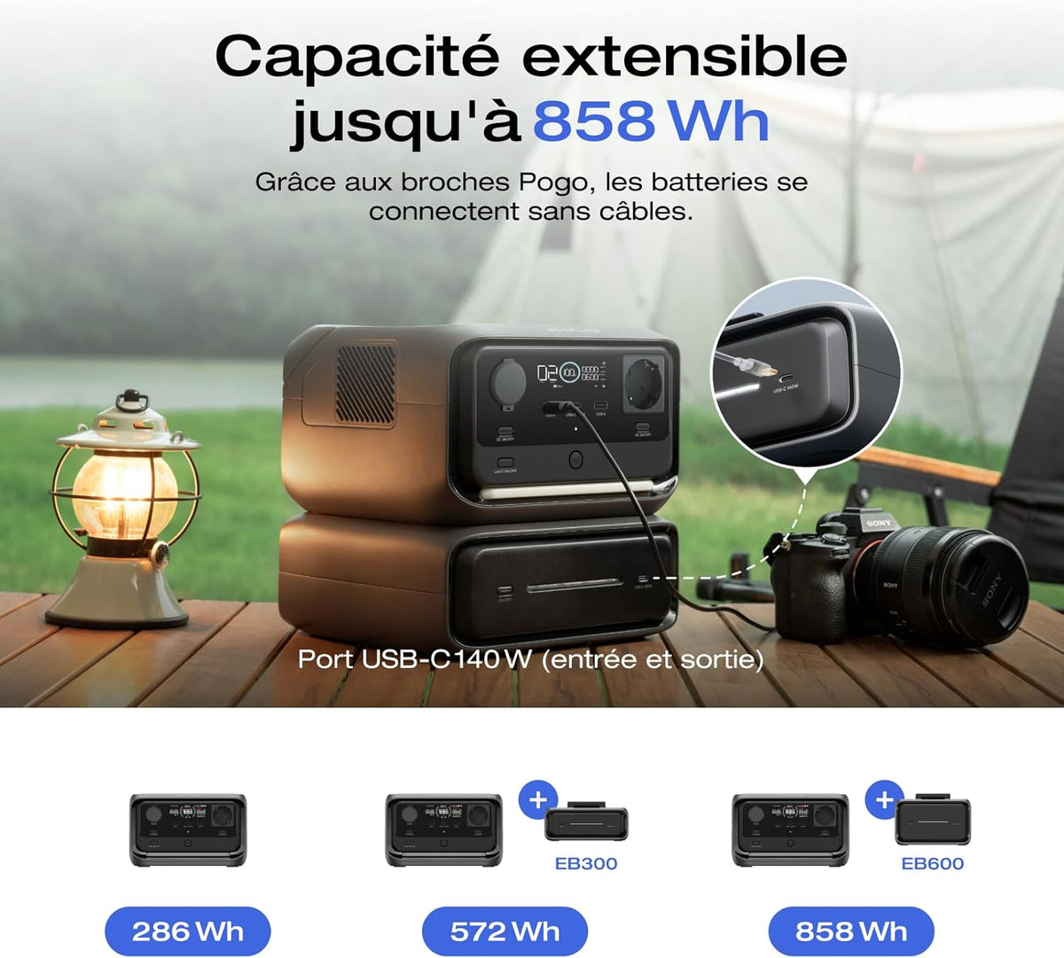 EF EcoFlow RIVER 3 Plus Station électrique portable, batterie LFP 286Wh, sortie 1200W, autonomie 16h pour appareils