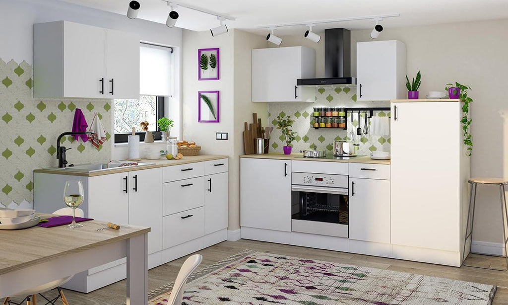 PEGANE Colonne Armoire de Cuisine avec 1 Porte Coloris Blanc Brillant/chêne Canadien- Hauteur 148 x Longueur 60 x Profondeur 60 cm