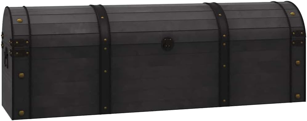 Foknhdi Coffre vintage - Noir - 120 x 30 x 40 cm - Bois massif - Cuir synthétique - Rétro - Pour couloir, salon, chambre à coucher