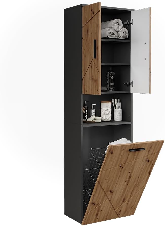 Vicco Armoire Haute Irma, Anthracite/Artisan, 50x172cm avec 3 Portes