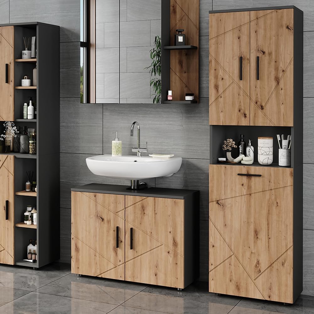 Vicco Armoire Haute Irma, Anthracite/Artisan, 50x172cm avec 3 Portes