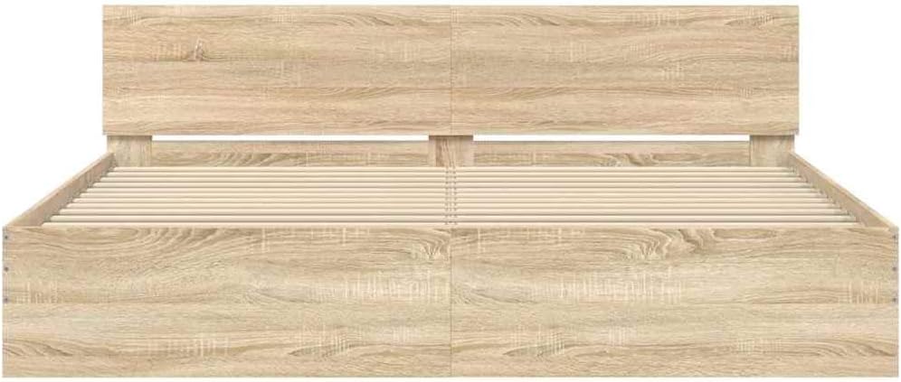 vidaXL Cadre de Lit avec Tête de Lit, Lit Double avec Sommier à Lattes, Lit Adulte, Meuble de Chambre à Coucher, Moderne, Chêne Sonoma 180x200 cm