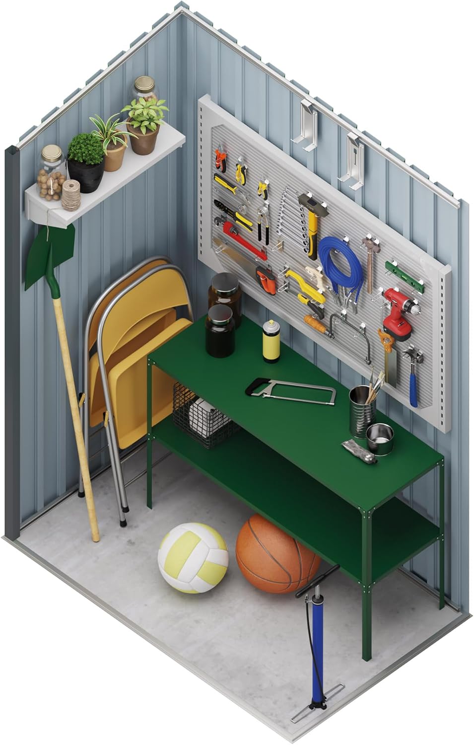 Wasabi - Abri de Jardin Métal 1100 L Stark - 147x86x134cm- Double Porte à charnières - Verrouillage du loquet – Gris Anthracite - Armoire de Rangement extérieur
