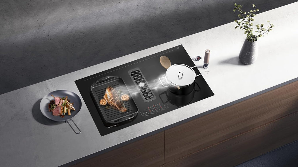Respekta Calima Table de cuisson à induction avec hotte aspirante / 83 cm/Recyclage d'air semi-dirigé / 9 niveaux de puissance/Fonction Bridgezone et Booster/Sécurité enfants / KMCH7800I-45