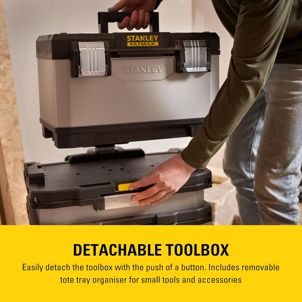 STANLEY FATMAX Rolling Workshop, 4-en-1 Units including Removable Toolbox, Durable Metal and Plastic, Mobile Workstation, 1-95-622