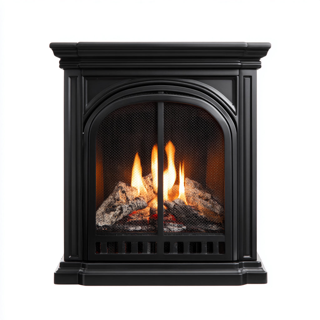 Cheminée à gaz - métal 60x38x75 cm - noir - style classique
