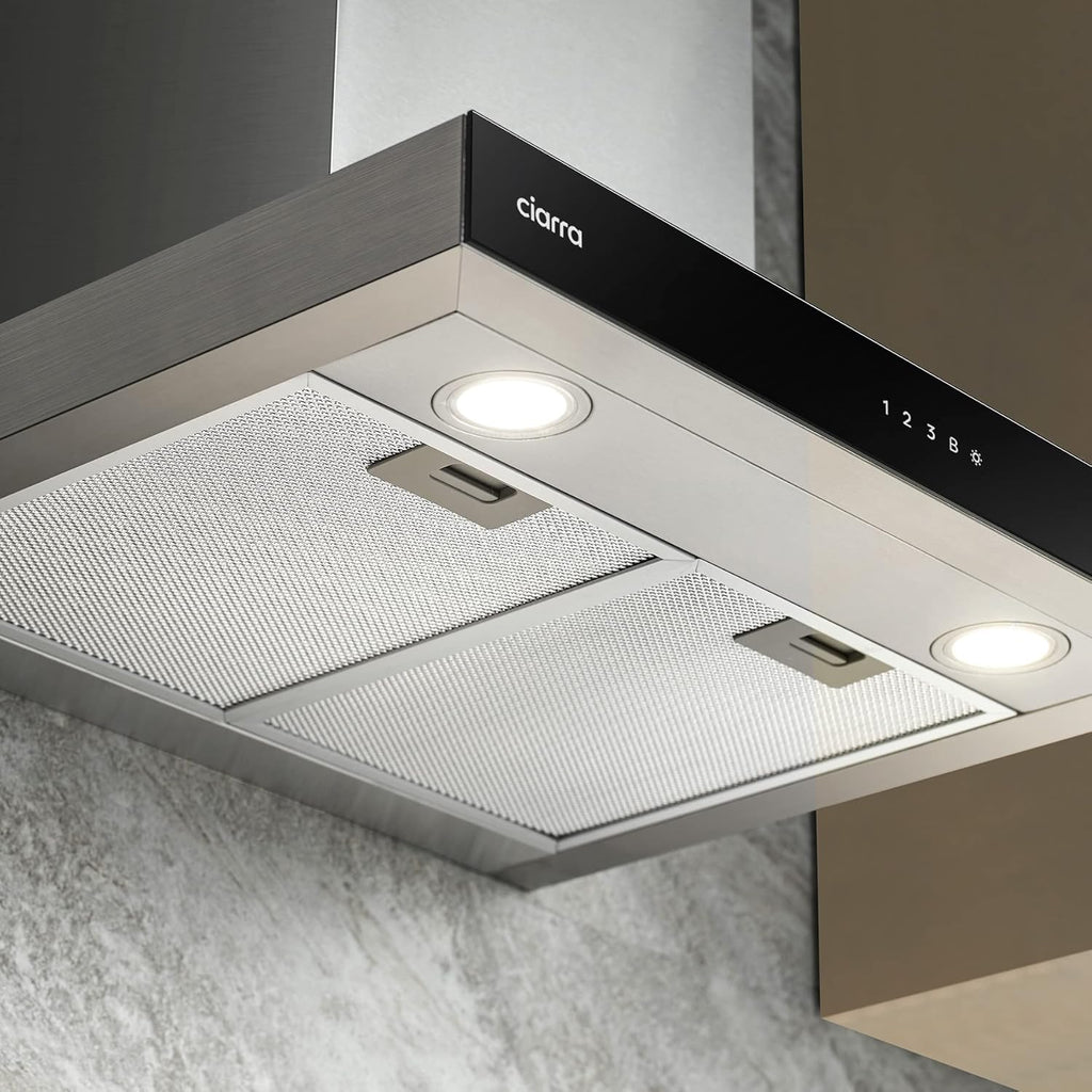 Ciarra Hotte Aspirante 60cm A+++ 650 m3/h, 4 Vitesses et Boost, Silencieuse, Commande Tactile et WiFi, Éclairage LED Réglable - Inox - CBCS6102