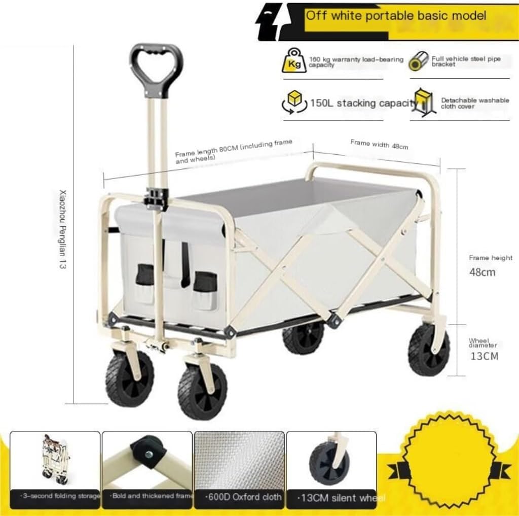 Chaise de camping portable inclinable avec chariot à pousser pour pique-nique en plein air et voyage, légère, pliable, comprend matériel de camping et accessoires blanc