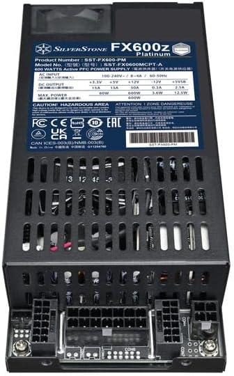 Silverstone Technology FX600z Platinum, Alimentation Flex ATX entièrement modulaire 600W Cybenetics Platinum, SST-FX600-PM