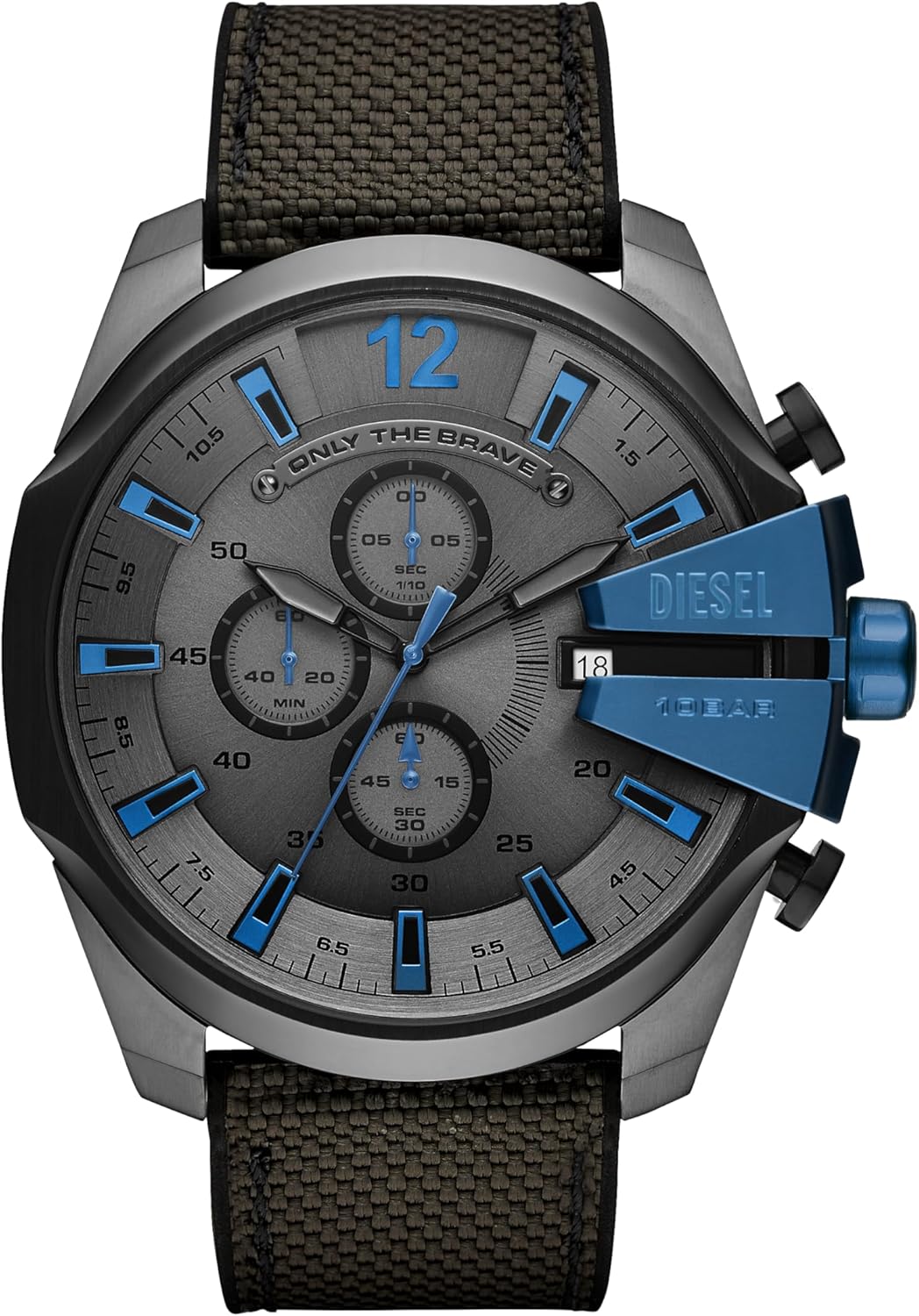 Diesel Montre Mega Chief pour Homme, Mouvement chronographe avec Bracelet en Silicone ou synthétique