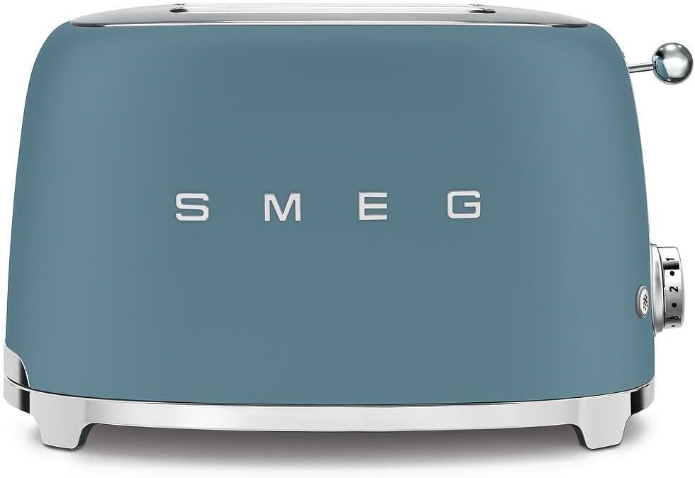 Smeg, Grille-pain 2 Tranches TSF01SBMEU, 2 Fentes 36 mm, 6 Niveaux de Brunissage, Fonction Chauffage, Décongélation et Bagel, Éjection Automatique du Pain, Ramasse Miettes, 950 W, Storm Blue