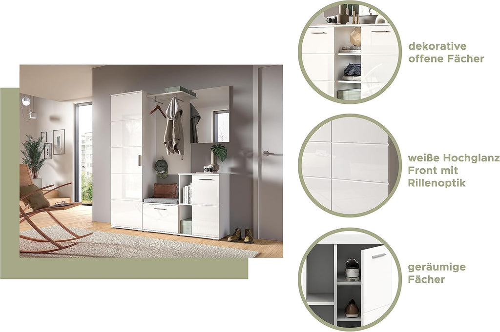 xonox.home X98A9G09 Combinaison vestiaire 55 x 191 x 37 cm en Blanc Imitation et Blanc Brillant