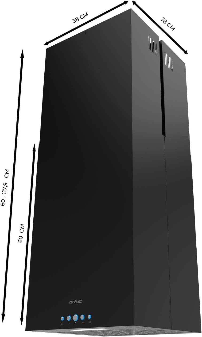 Cecotec Hotte Aspirante 38cm îlot Carré Bolero Flux Ict 388000 Black A++. Finition Noire, Aspiration 800M3/H, Moteur 210W, Commande Electronique, Lumière, Filtre à Charbon