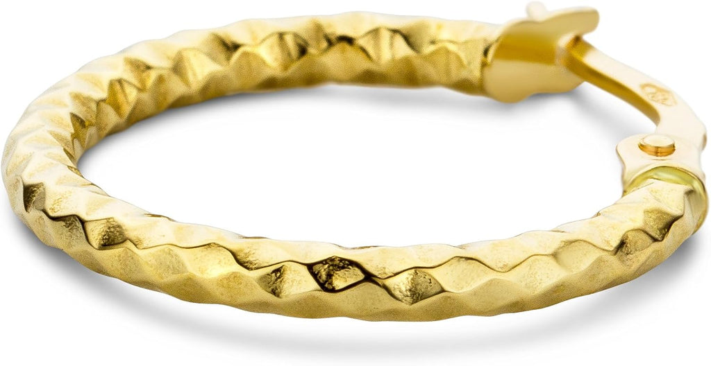MIORE Boucles d'oreilles Femme -Or Jaune 750 18K- Creoles Or Femme, Boucles D oreilles Anneaux facettées, Créoles Or Massif, Coffret Cadeau inclus, Bijoux Femme hypoallergéniques Fait Main en Italie