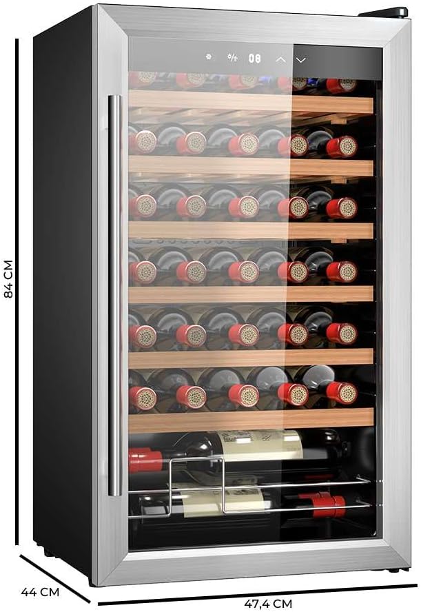 Cecotec Cave à vin 34 bouteilles Bolero grandsommelier 34030 inox compressor, 80 L, Refroidissement par compresseur, Température réglable de 5 à 18°C, Commande tactile, Affichage, LED intérieur