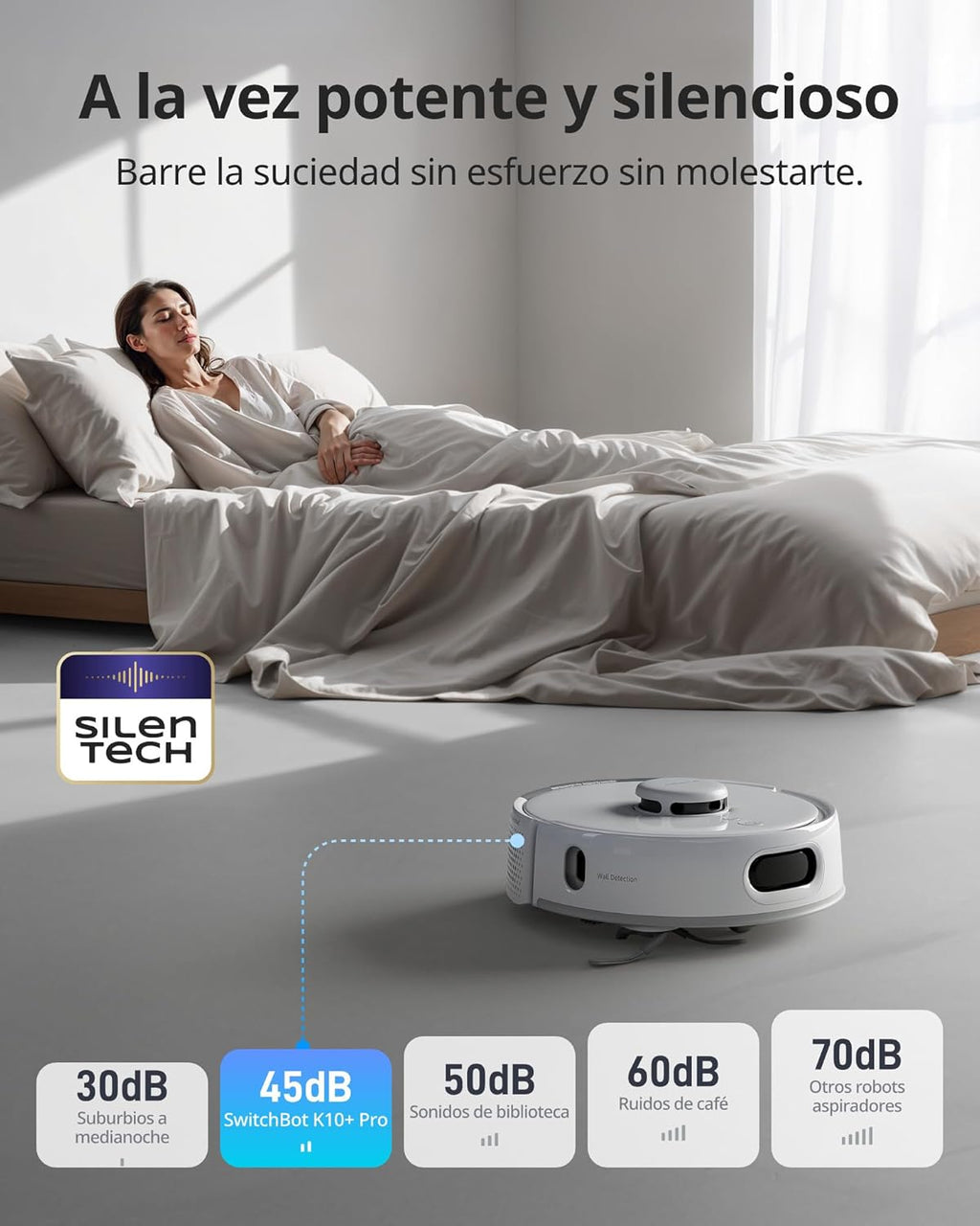 SwitchBot K10+ Pro Aspirateur Robot avec Vidange Automatique pour 90 Jours, Mini Aspirateur Robotisé Silencieux avec Une Puissance d'Aspiration Élevée, Compatible avec Alexa/Siri, WiFi 2,4 GHz