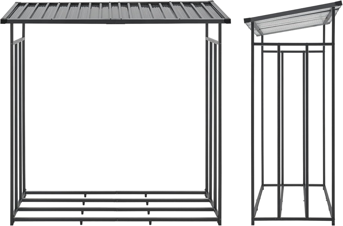 casa.pro Abri-Bûches Couvert avec Housse de Protection Support Bois de Chauffage Range-Bûches pour Stockage Extérieur Acier Galvanisé Laqué Polyester Métal Noir