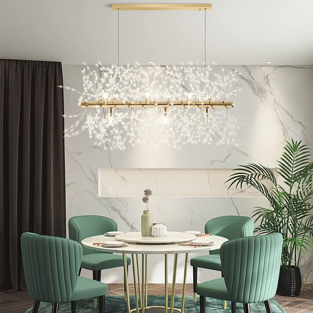 EFPD Luminaire moderne en cristal, acier inoxydable, pissenlit LED, suspension dorée à 9 lumières pour cuisine, salle à manger, chambre à coucher 72cm