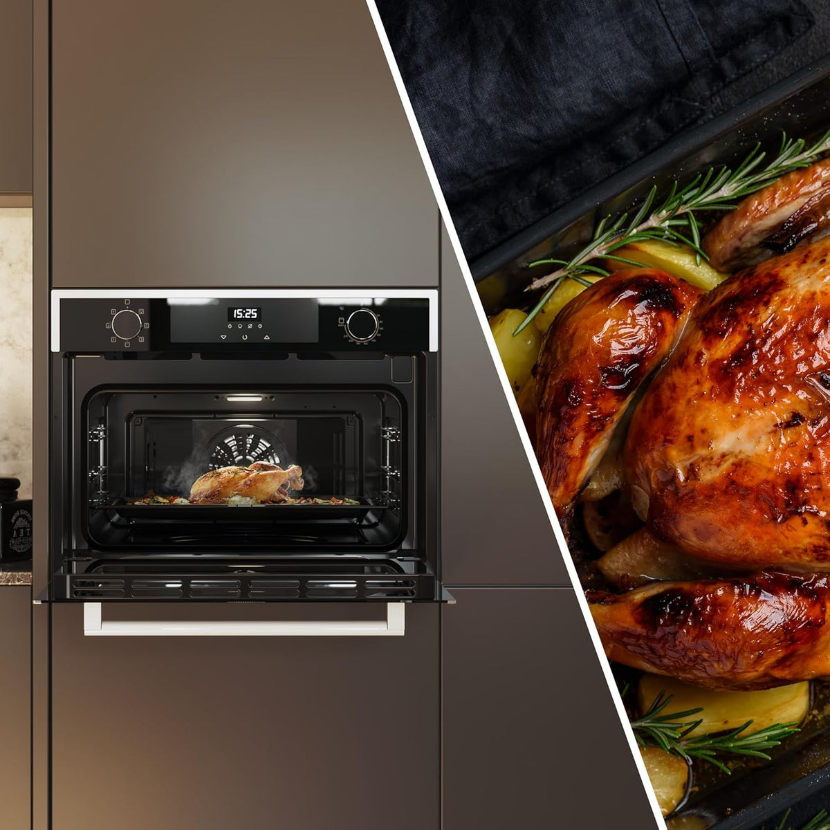 Cecotec Four Encastrable 45cm de Hauteur Bolero Hexa M224500 Edge A. 2600W, 53L, 7 Fonctions, Grill, Chaleur Ventilée, Convection, Décongélation, Steam Base X2, Steam EasyClean, Steam Assist