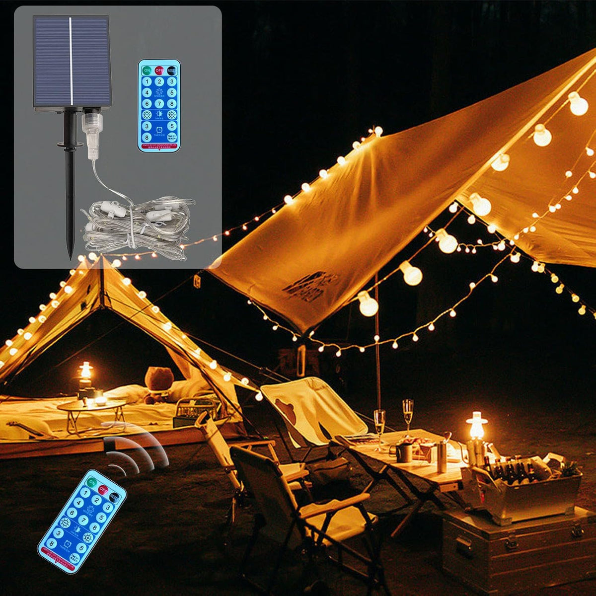 Télécommande solaire parapluie lumière 104 lumières en plein air Camping tente chaîne lumière Parasol lumière décorative/1335