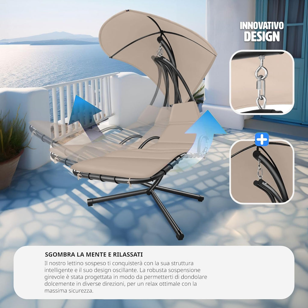 Gardenia Hamac Fauteuil Chaise Longue Suspendue à Bascule avec Pare-Soleil Kelly Beige
