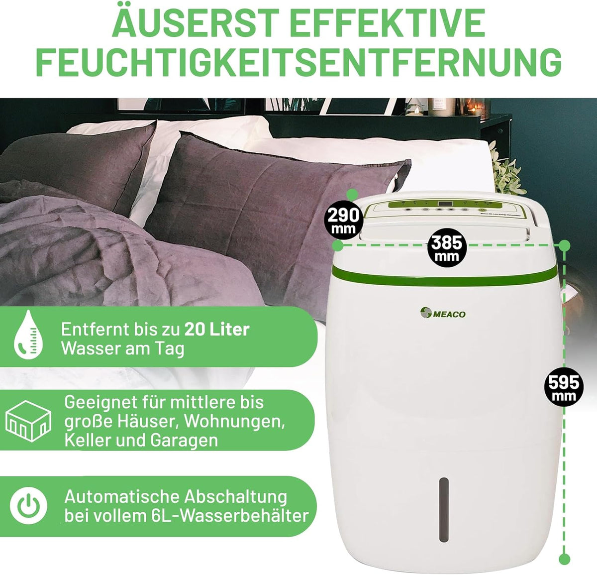 Meaco 20L Déshumidificateur Platinum basse consommation d'énergie, air purificateur avec filtre HEPA,permet d'éviter les problèmes de condensation, moisissure, fonction séchage de linge