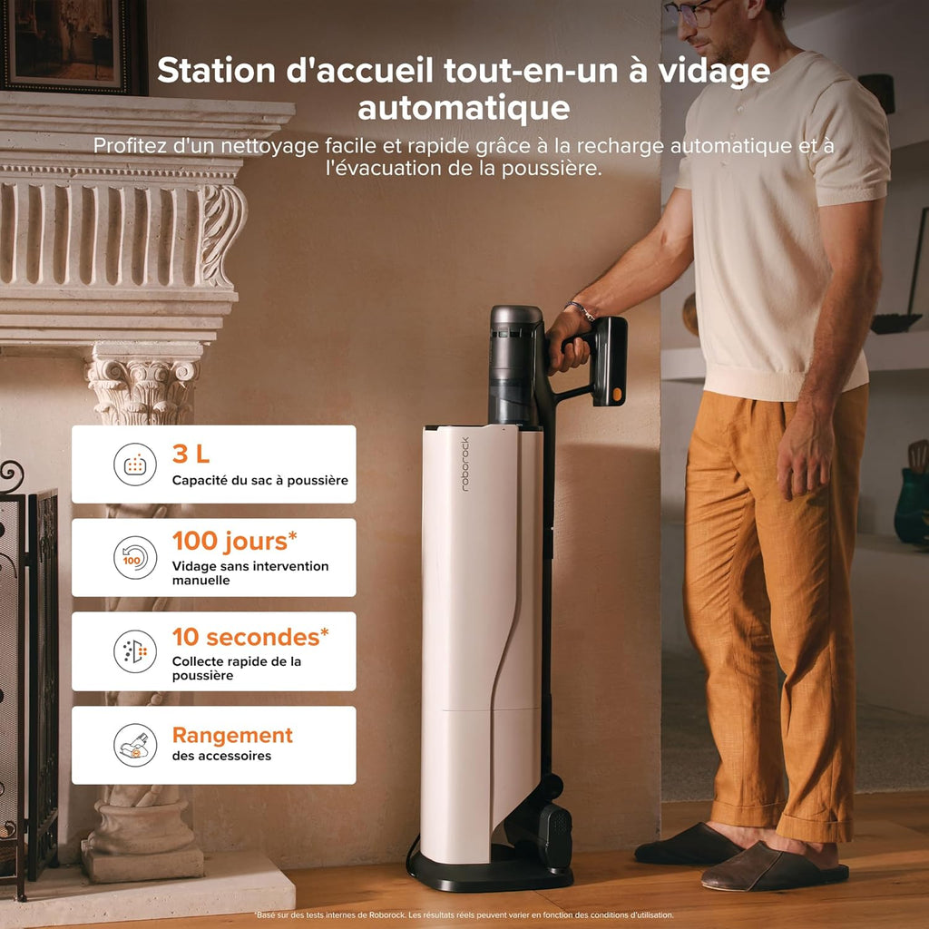 roborock H60 Hub Ultra Aspirateur Balai sans Fil avec Station Auto-Vide, 210AW, 90Min d’Autonomie, Brosse Anti-Enroulement, Détection Poussière LED 140°, Accessoires Tous Sols