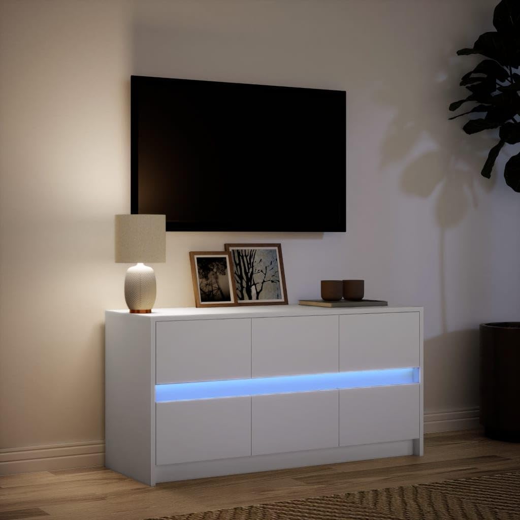 Festnight Meuble TV LED Meuble TV 100 cm Banc TV Table TVTable Television Salon Meubles pour Audio/vidéo Meuble de salon-Blanc-100 cm