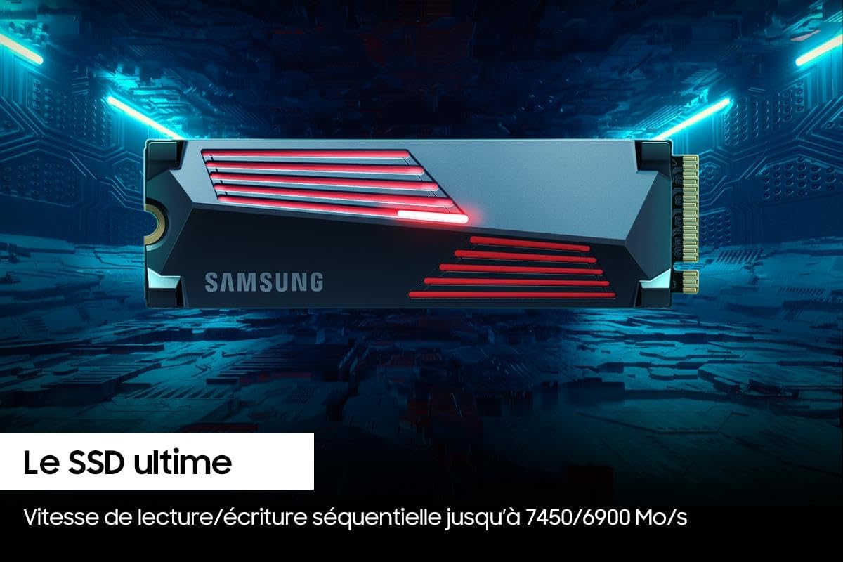 SSD Interne 990 PRO avec dissipateur, NVMe M.2 PCle 4.0, 1 To, Vitesse de lecture jusqu'à 7 450 Mo/s, Gestion Intelligente de la chaleur, MZ-V9P1T0CW