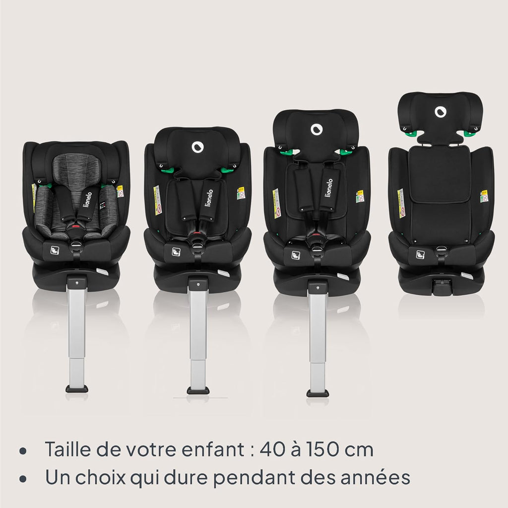 LIONELO Braam siege auto de 0 à 36 kg, jambe de force et Isofix ou ceintures de sécurité de voiture, rotation à 360 degrés face à la route ou dos à la route (Carbone Noir, BRAAM)