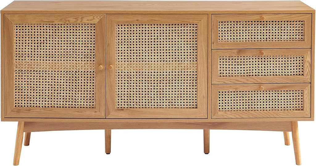 BAÏTA Buffet INES Effet chêne et cannage rotin l150cm