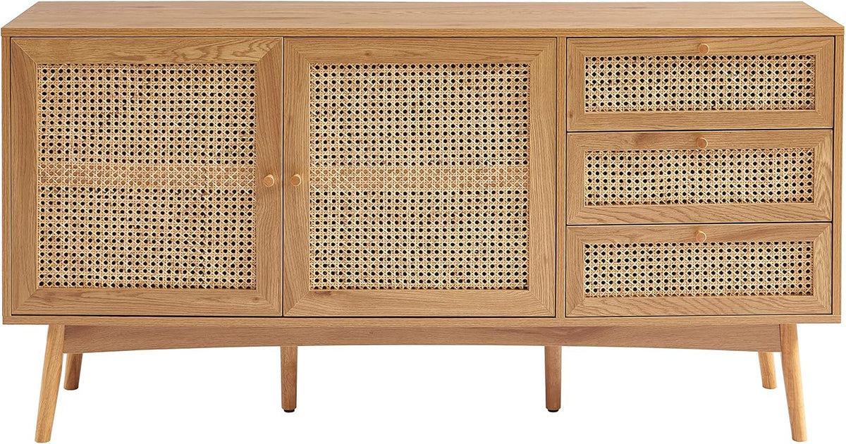 BAÏTA Buffet INES Effet chêne et cannage rotin l150cm
