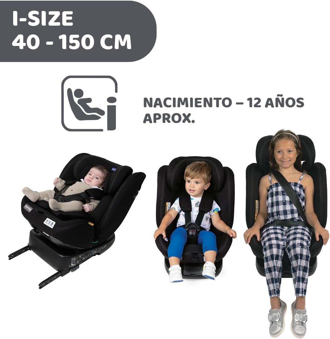 Chicco UnicoEvoI-Size, Siège Auto 0-36 Kg, homologué ECE R129/03, Isofix 360° pivotant et inclinable, Groupe 0+/1/2/3 De 0 à 12 ans, Black