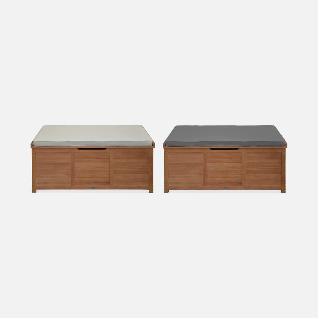 Alice's Garden - Coffre de jardin 200L en bois - Caja beige - 125x60cm rangement coussins avec 2 vérins et poignées