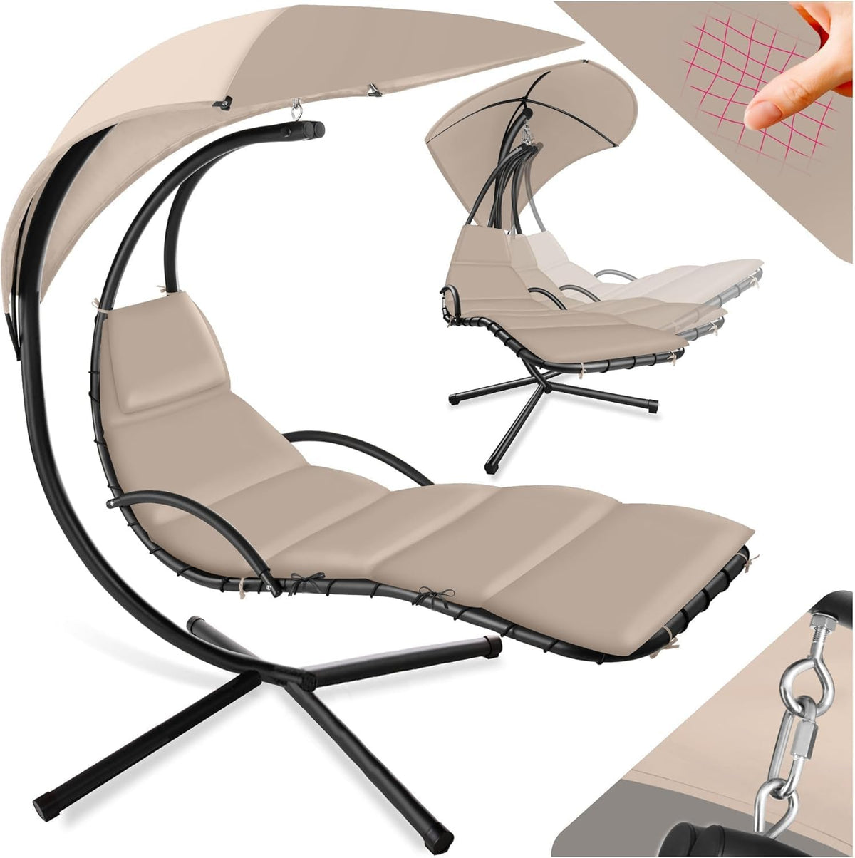Gardenia Hamac Fauteuil Chaise Longue Suspendue à Bascule avec Pare-Soleil Kelly Beige