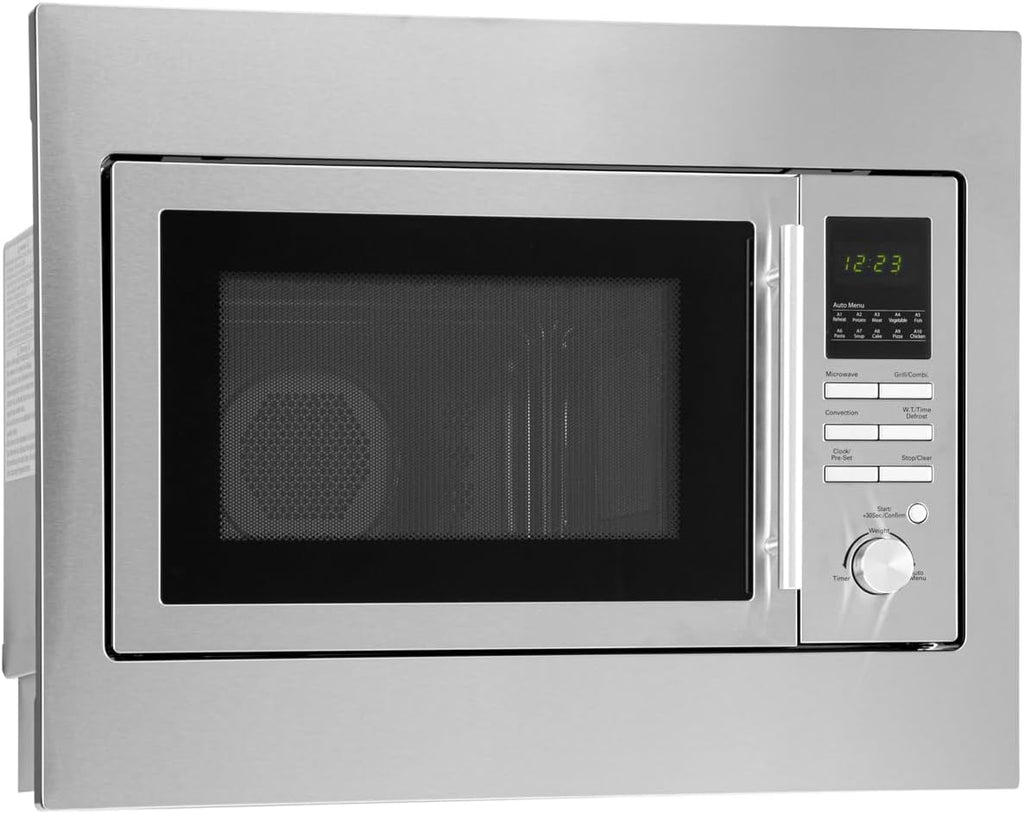 Bomann Micro-ondes encastrable 3en1 | gril et air chaud, | Microwave | 25 L | 10 programmes automatiques | grille et plateau tournant inclus (Ø 32 cm)| 900 watts | acier inoxydable | MWG 2216 H EB