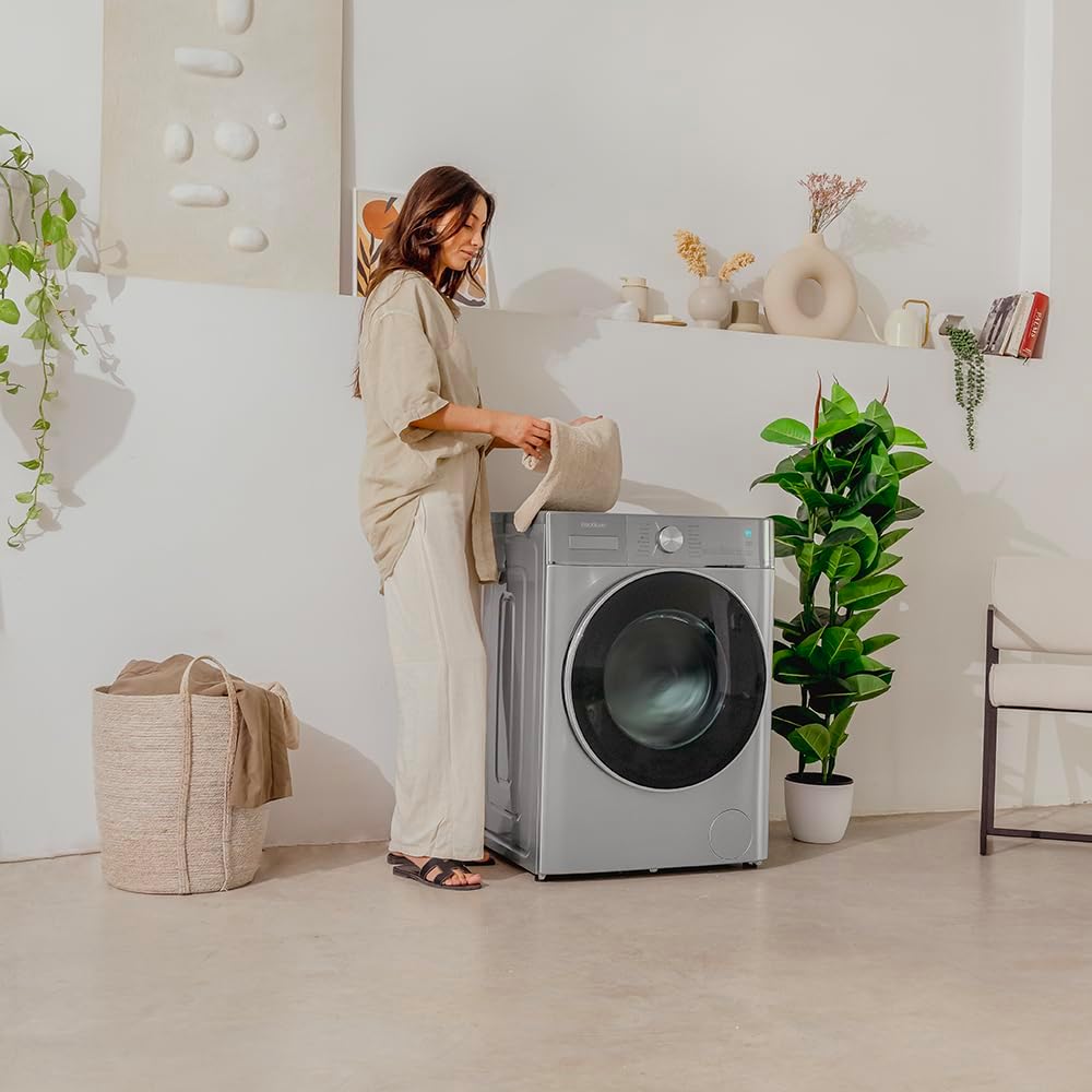 Cecotec Lave-linge Séchant 8-5Kg Bolero Wash&Dry 8590 Inverter Steel 1400RPM, 16 Programmes, Inverter Plus, Lavage à la Vapeur, Lavage et Séchage Intelligents, Stérilisation, Joint Antibactérien